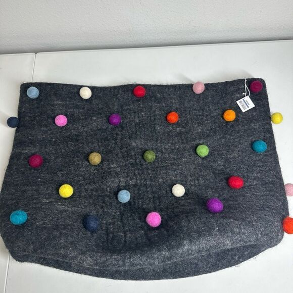 Rare Wool Felt Big Basket Gray Made In Nepal New Zélande Wool - Picture 11 of 12